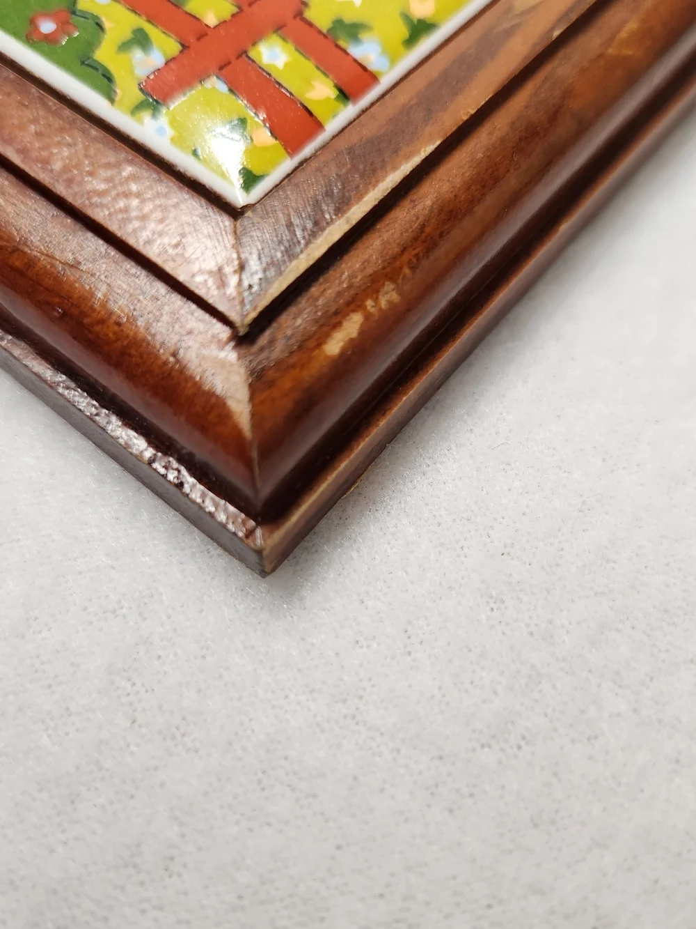 VTG Potpourri Press Wood Framed Ceramic Tile Trivet Art Farm Landscape Chickens